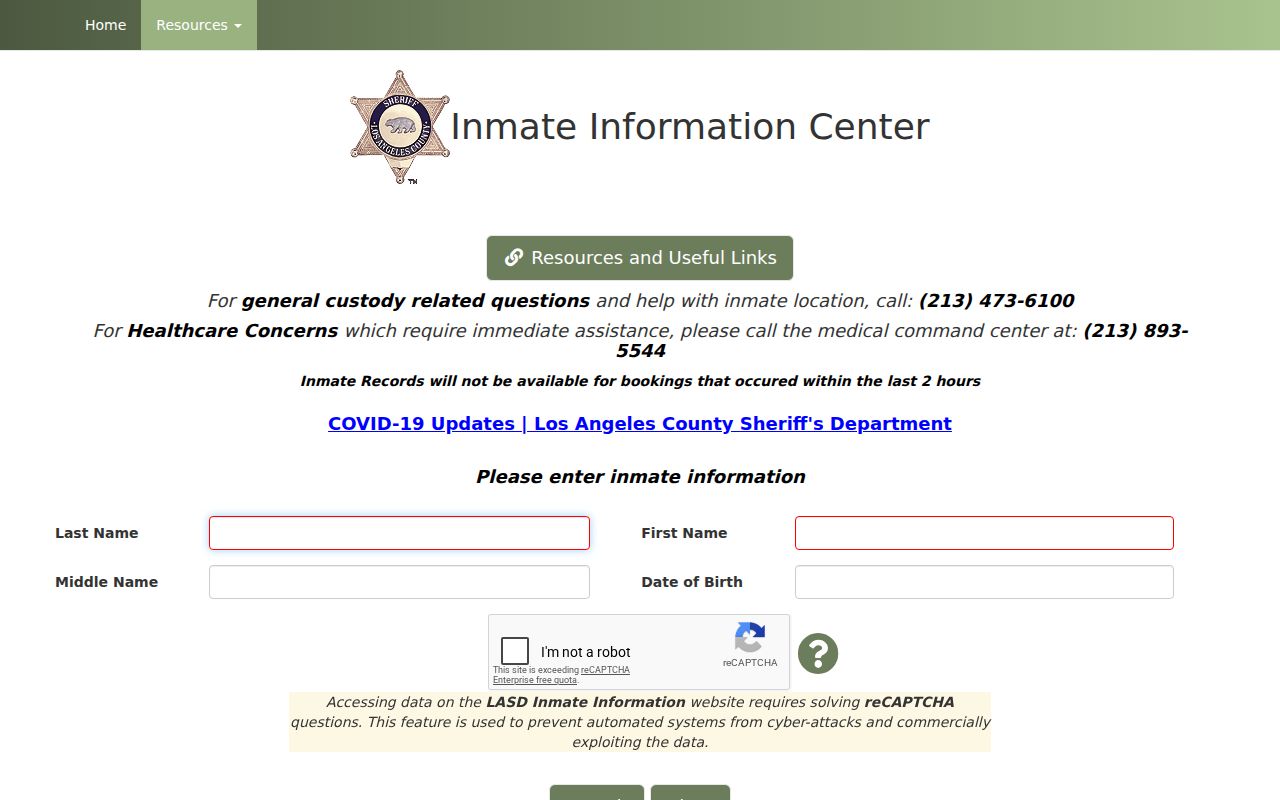 La Puente people search using the LASD inmate locator