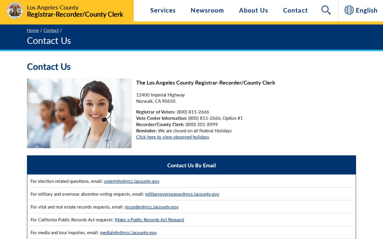La Puente voter registration help through the Los Angeles County RRCC contact page