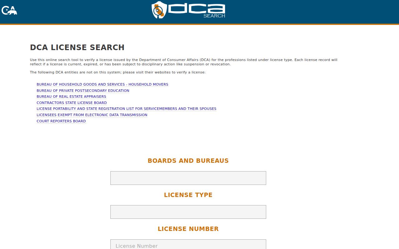 La Puente directories in California DCA License Search