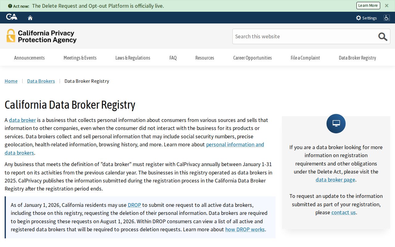 La Puente people search privacy through the California data broker registry